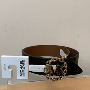 Michael Kors Leather Reversible Blk/Brn Logo Belt